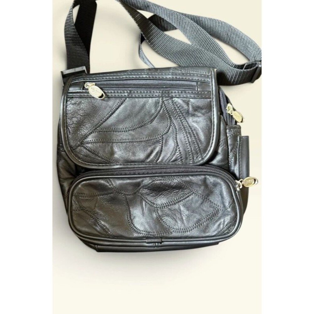Vintage Vickers Black Patchwork Leather Multi Pocket Crossbody Bag